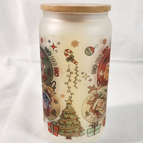 Christmas Winnie The Pooh Frosted Glass Tumbler 6 Inches New With Tags Fast Ship - Picture 7 of 14